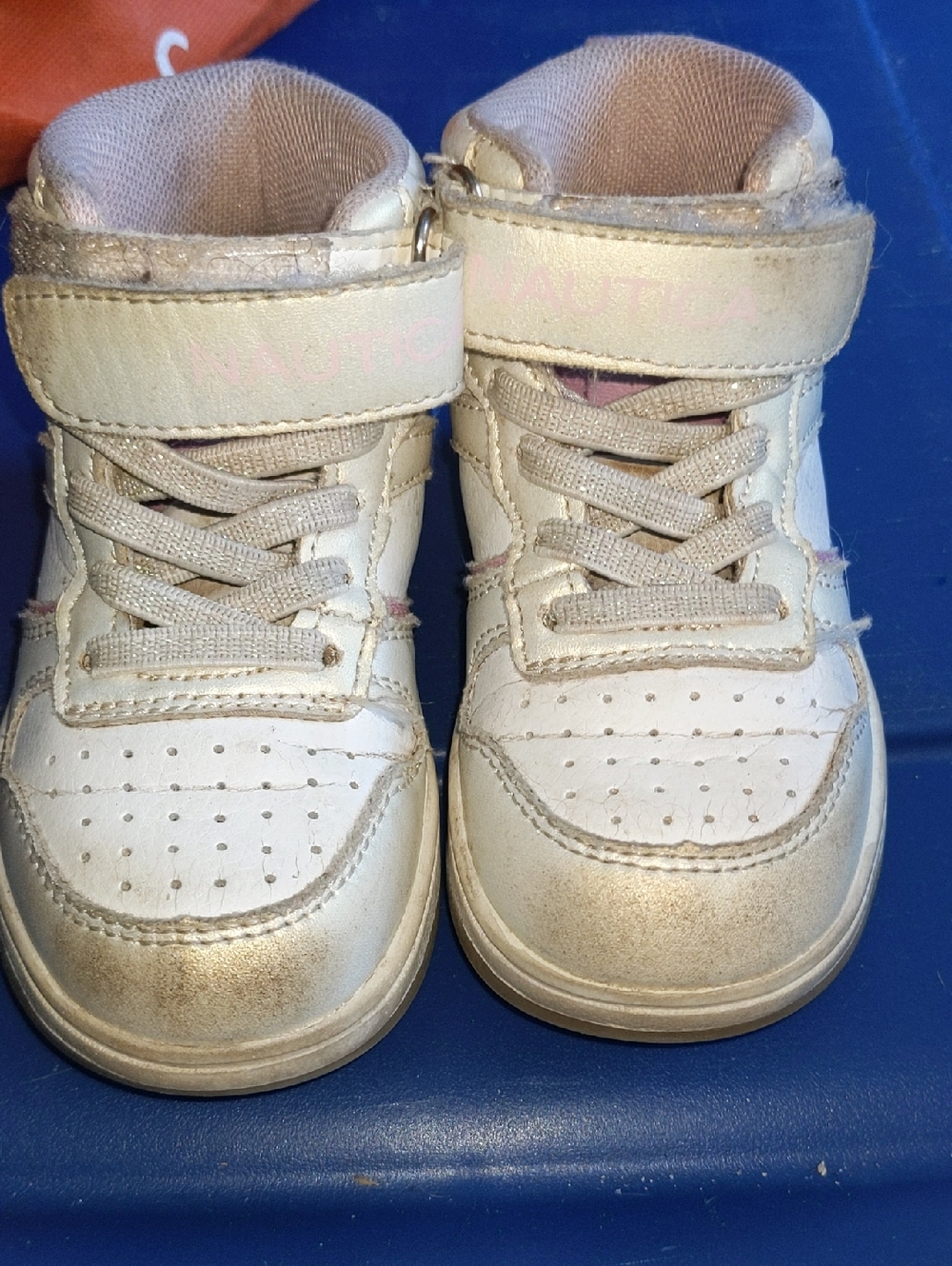 Nautica White and Pink Kids High-Top Sneakers (Size:6)